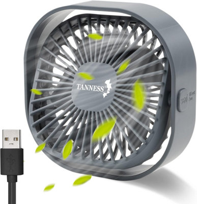 Tanness Usb Desk FanPortable 3-Speed Quiet Cooling Fan With 360-Degree RotationCompact FanGrey from B&Q