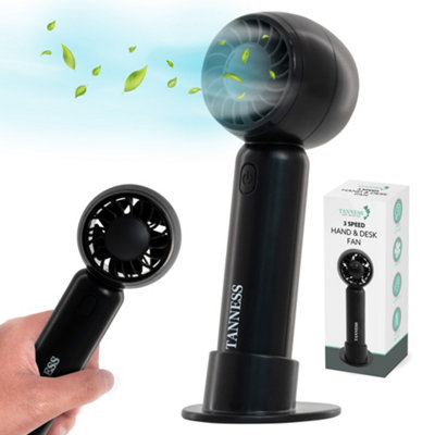 Tanness Black Handheld Fan Rechargeable - Portable Foldable Usb Mini Fan With Speeds & Detachable Base For Desk Or Table Use Size 3