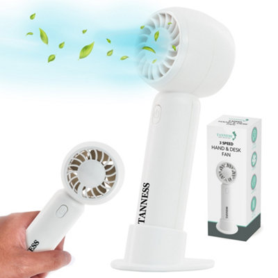 B&Q -  Handheld Fan RechargeableWhitePortable Foldable Usb Mini Fan With 3 Speeds & Detachable Base For Desk Or Table Use