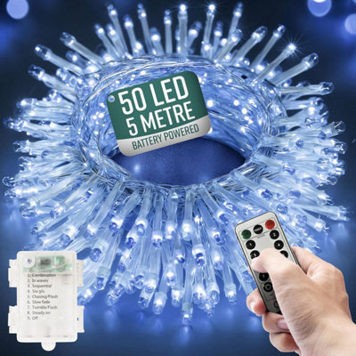 B&Q -  Garden Fairy Lights50 LedCool WhiteBattery Operated String Lights With Remote Control & 8 Lighting Modes