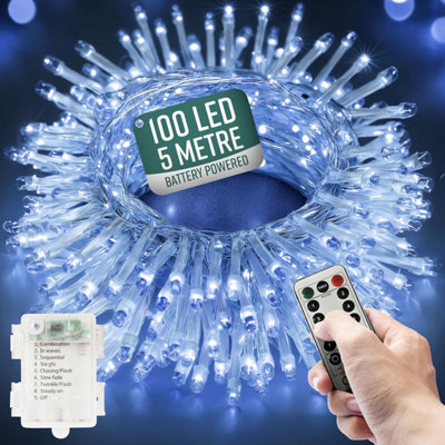Globrite White 100 Cool Led Garden Fairy Lights Battery Operated With Remote - Lighting Modes Size 8