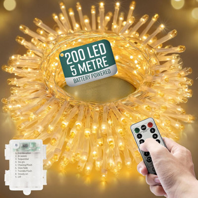 Globrite White 200 Warm Led Garden Fairy Lights Battery Operated With Remote - Lighting Modes Size 8