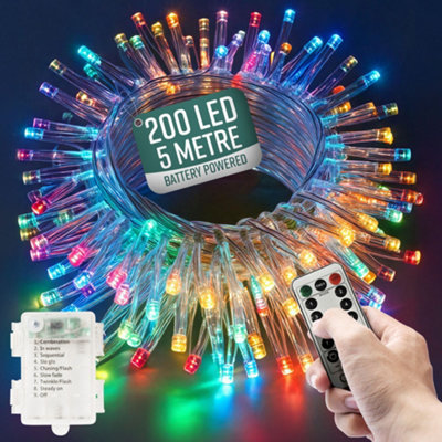 B&Q -  Garden Fairy Lights200 LedMulti-ColouredBattery Operated String Lights With Remote Control & 8 Lighting Modes