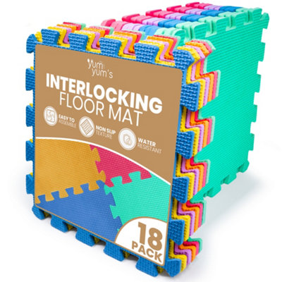 B&Q -  18 Pack Multi Colour Baby Play MatsSoft Eva Foam 29X29Cm Interlocking Non-Slip Floor Tiles
