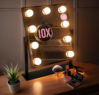 GloBrite Hollywood Makeup Mirror with 9 LED Bulbs - 3 Colour Light Modes & Adjustable Brightness, Touch Screen, 360° Rotation, Durable Metal Frame, No Assembly Needed, for Ladies - Black - Image 3
