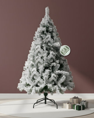 Pelle & Sol 5ft Snow Tipped, Flocked Christmas Tree with 500 Snowy Tips - Artificial Xmas Decorations - Easy Assembly w/Metal Stand, Natural Look Frosted Christmas Tree - Image 4