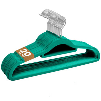B&Q -  20 Pack Velvet Coat HangersNon-Slip Clothes Hangers With Swivel HooksTeal