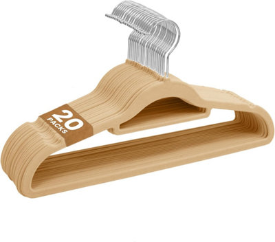 B&Q -  20 Pack Velvet Coat HangersNon-Slip Clothes Hangers With Swivel HooksTaupe