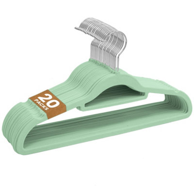 B&Q -  20 Pack Velvet Coat HangersNon-Slip Clothes Hangers With Swivel HooksMint Green