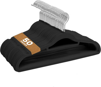 Sasha Morel Black Velvet Coat Hangers - 50 Pack (Black) - Non Slip Velvet Hangers - Tie Organiser With Swivel Hooks