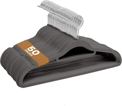 Sasha Morel Grey Velvet Coat Hangers - 50 Pack (Grey) - Non Slip Velvet Hangers - Tie Organiser With Swivel Hooks