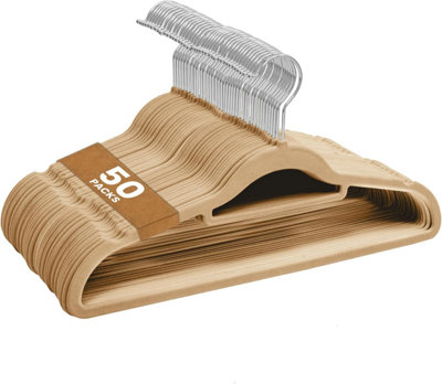 Sasha Morel Velvet Coat Hangers - 50 Pack (Taupe) - Non Slip Velvet Hangers - Tie Organiser With Swivel Hooks