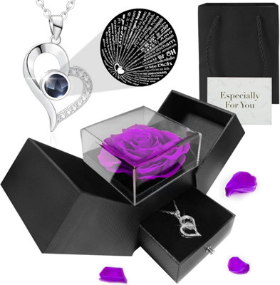 Tanness Preserved Real Roses With Necklace BoxPurple/blackGift Box With 'i Love You' Necklace In 100 Languages For Women from B&Q