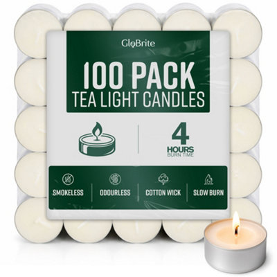 B&Q -  100 Pack Unscented Tea Lights4 Hour Burn Tealight CandlesLong Burning Tea Lights