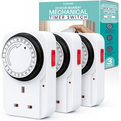 B&Q - Tanness3 Pack Plug-In Timer Switch24 Hour Segment Timer Plug Socket For Home SecurityEnergy SavingAnd Countdown Control
