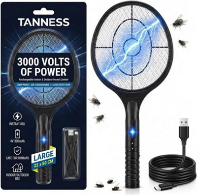 Tanness 1-Pack Rechargeable Electric Fly Zapper Racket 3000V Usb-C49.8CmIndoor And Outdoor Use from B&Q