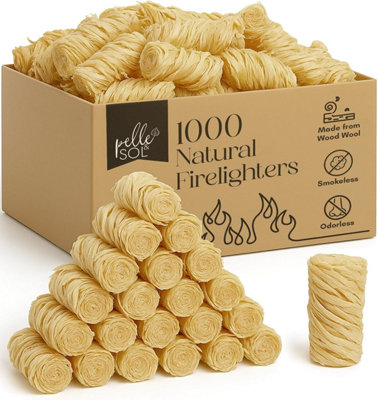 Pelle & Sol Natural Firelighters1000 PackLong-Burning Odourless Fire Starters For Wood Burners Bbqs & Pizza Ovens from B&Q
