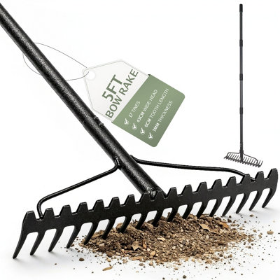 Pelle & Sol 5Ft Garden Rake160Cm Bow Rake17-Tine Heavy Duty Metal Head With Stainless Steel HandleSoil & Lawn Levelling from B&Q