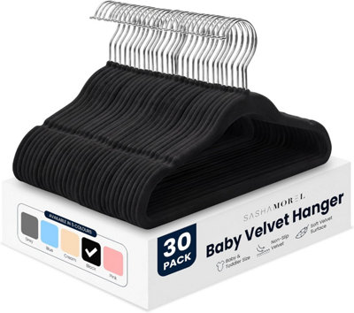 B&Q -  30 Pack Baby Velvet Hangers Black With Non-Slip Flocked FinishSpace Saving Wardrobe Hangers