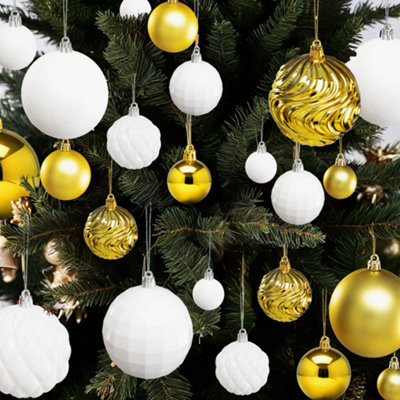 Pelle & Sol Christmas Bauble Set 36-PieceGold-White Shatterproof GlitterDisco Ball & Swirl Ornaments For Christmas Tree from B&Q