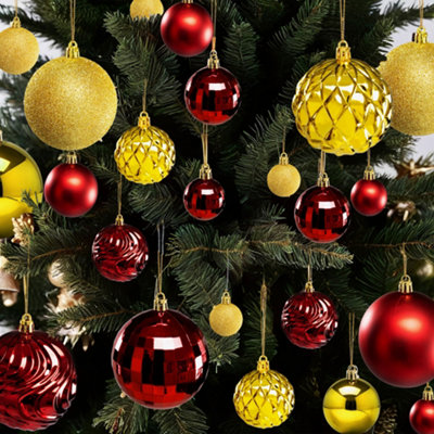 Pelle & Sol Christmas Bauble Set 36-PieceRed-Gold Shatterproof GlitterDisco Ball & Swirl Ornaments For Christmas Tree from B&Q