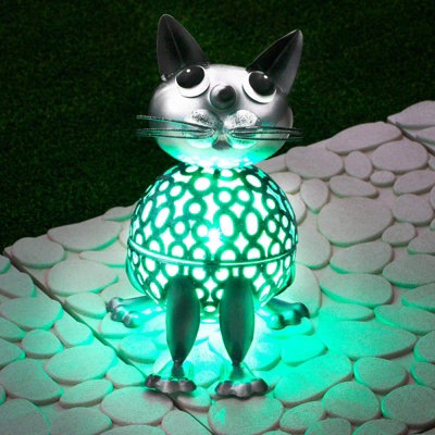 GloBrite Solar Garden Ornament Metal Colour Changing Led Light Patio Balcony DecorationCat from B&Q