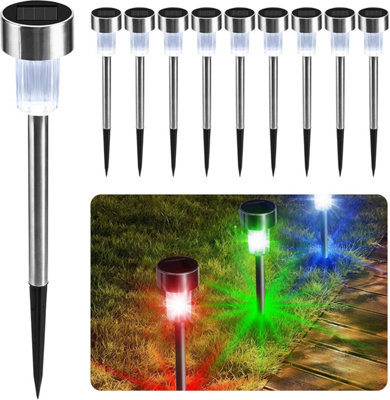 B&Q -  Solar Garden Stake Lights 10 Pack Colour Changing Led Weatherproof Stainless Steel Solar Lights For Outdoor Pathway Lighting