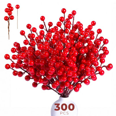 Festive Fix Christmas Holly Berries 300 Pack Red Artificial Berry Picks For Wreaths Garlands Trees And Holiday Craft Decorations from B&Q