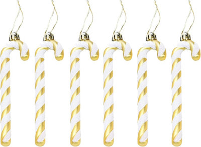 B&Q -  6 Pack Unique Gold Glitter Candy Cane Christmas Decorations Premium Plastic Candy Ornaments With Hanging Thread Decor