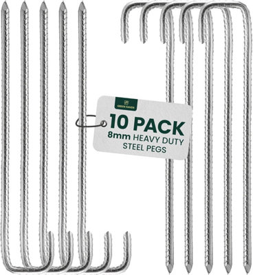 B&Q -  30Cm Heavy Duty Tent Pegs Pack Of 10 Extra Thick 8mm Galvanised Steel Metal Ground Stakes For Garden Gazebo Camping