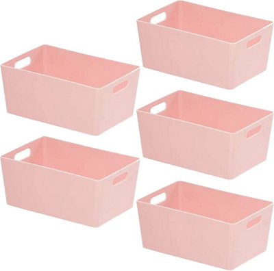 B&Q -  5-Pack Pink Plastic Storage Baskets With Sturdy HandlesLightweight & Durable Design 3.9L Capacity17 X 25 X 11Cm