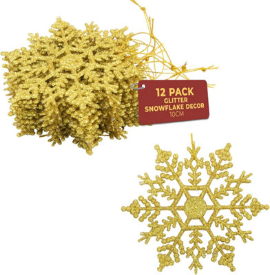Festive Fix Hanging Glitter Snowflake Decorations Gold Pack Of 1210Cm Christmas Ornaments Easy To Hang Stunning Decor from B&Q