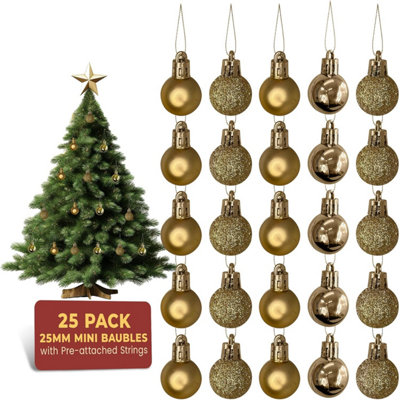 B&Q -  Gold Mini Christmas Baubles 25 Pack Shatterproof Small Ornaments For Xmas Tree Decorations Matte Gloss Glitter