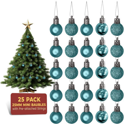 B&Q -  25 Ice Blue  Mini Christmas Baubles Shatterproof Ornaments For Xmas Tree Home Party Decorations Matte Shiny Glitter