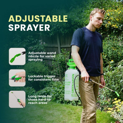 Haven 8 Litre Pump Action Garden Sprayer With Adjustable Stainless, Steel Sprayer And Carrying Strap Green