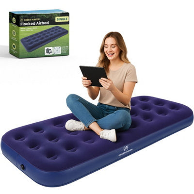 Green Haven Single Blow Up Air Bed Lightweight Inflatable Camping Mattress With Flocked Top Portable Airbed For Adults & Kids from B&Q