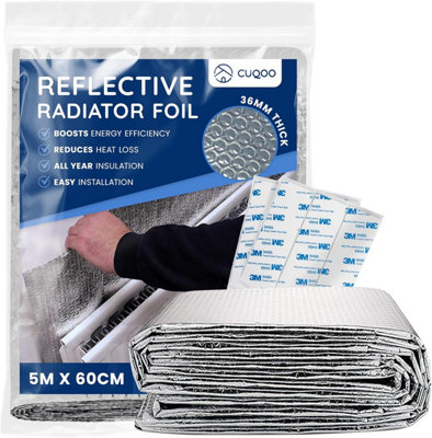 Cuqoo Radiator Reflector Foil 5M X 60Cm 3.6mm Thick Bubble Insulation Roll Energy Saving Reflective Foil For Heat Efficiency from B&Q