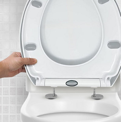 B&Q -  Soft Close Toilet Seat O Shape White Quick Release Hinges Top Fix Fittings Universal Round Bathroom Replacement