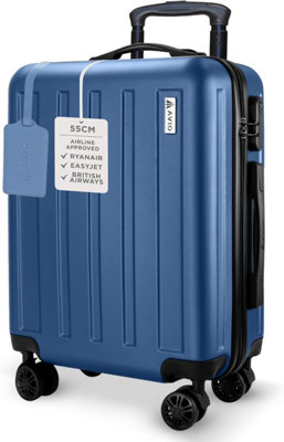 Cuqoo Avio Jett 55Cm Navy Underseat Cabin Bag Airline Approved Small Suitcase With Spinner Wheels Hard Shell Lock And Telescopic Handle from B&Q