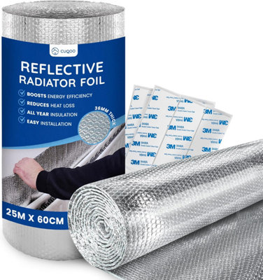Cuqoo Radiator Reflector Foil 25M X 60Cm 3.6mm Thick Bubble Wrap InsulationEnergy-Saving Heat Deflector PanelsReflective Foil from B&Q