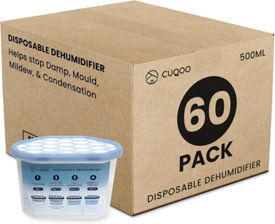 Cuqoo 500Ml Disposable Dehumidifier Pack Of 60 Moisture Absorber For Damp Mould Condensation In Home Kitchen Wardrobe Bathroom from B&Q