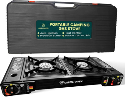 B&Q -  2 Burner Double Camping Stove Portable Dual Fuel Gas Cooker For Bbq Caravan Tabletop Outdoor Kitchen