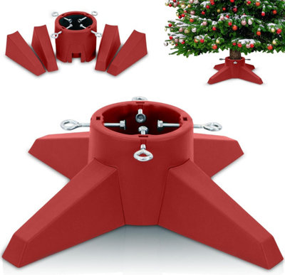 Festive Fix Red Christmas Tree Stand, Heavy Duty Holder For Real Trees, Crimson Base With Water Reservoir And Metal Bolts 6Ft