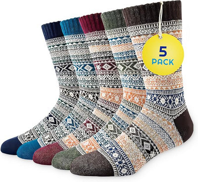 Sunny Thermal Wool Socks 5 Pairs For Men And Women Warm Thick Winter Work Hiking Walking Soft Breathable Nordic Style Wool Socks