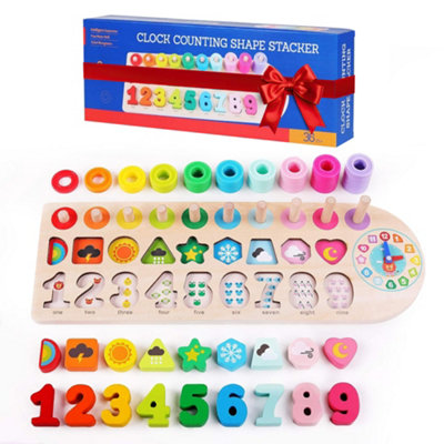Coozi Wooden Jigsaw Number Puzzle Kids Alphabet Shapes Clock Learning Toy Montessori from B&Q