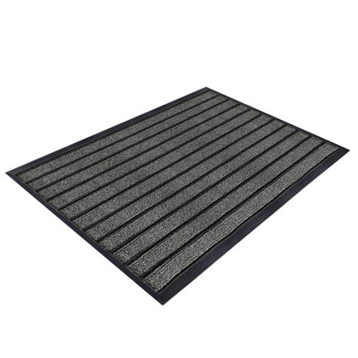 Aspire Homeware Aspire Grey Striped Pvc Rubber Door Mat Anti Slip Dirt Trapper(L)90Cm X (W)60Cm from B&Q