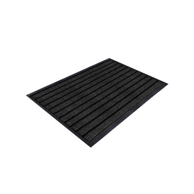 Aspire Homeware Aspire Black Striped Pvc Rubber Door Mat Anti Slip Dirt Trapper(L)60Cm X (W)40Cm from B&Q