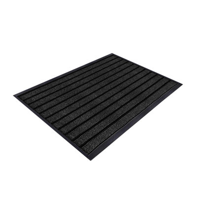 Aspire Homeware Aspire Black Striped Pvc Rubber Door Mat Anti Slip Dirt Trapper(L)80Cm X (W)50Cm from B&Q