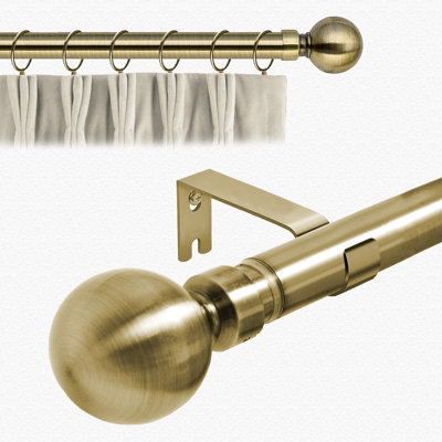 Aspire Homeware Plain Metal Curtain Pole With Ball Finials Extendable Rod 120-210 Cm (Antique Brass) from B&Q