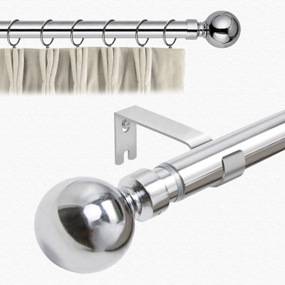 Aspire Homeware Plain Metal Curtain Pole With Ball Finials Extendable Rod 120-210 Cm (Chrome) from B&Q